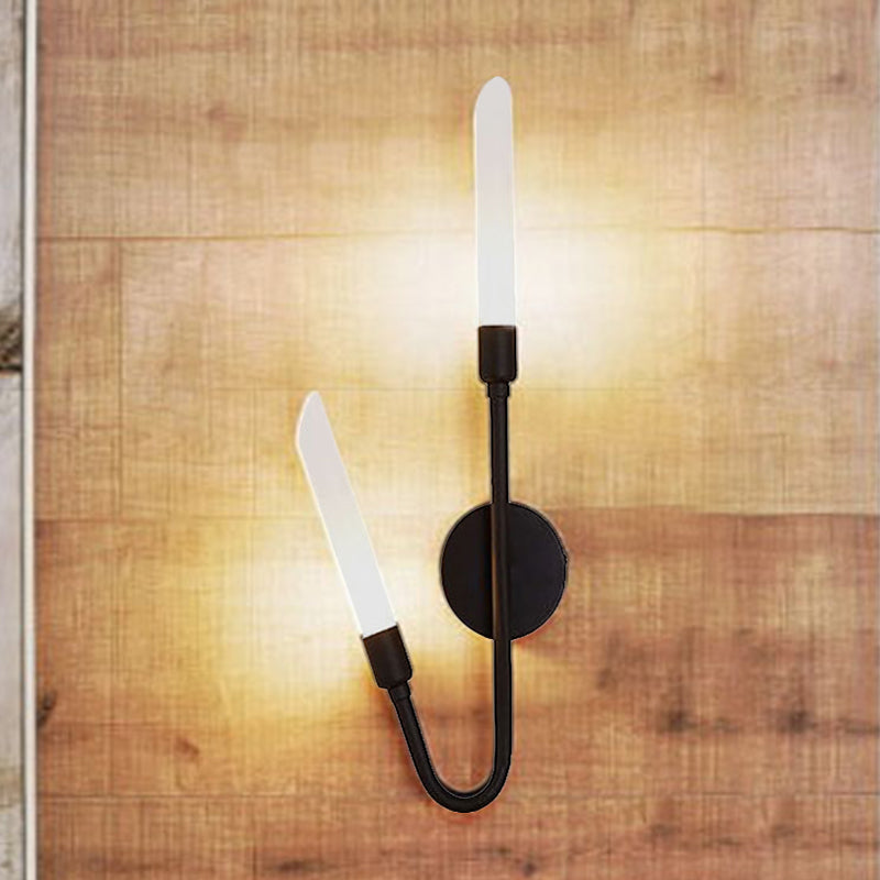 Black/Gold Finish Tube Wall Light 2 Head Post Modern Frosted Glass Wall Lamp for Living Room Black Clearhalo 'Cast Iron' 'Glass' 'Industrial' 'Modern wall lights' 'Modern' 'Tiffany' 'Traditional wall lights' 'Wall Lamps & Sconces' 'Wall Lights' Lighting' 242942