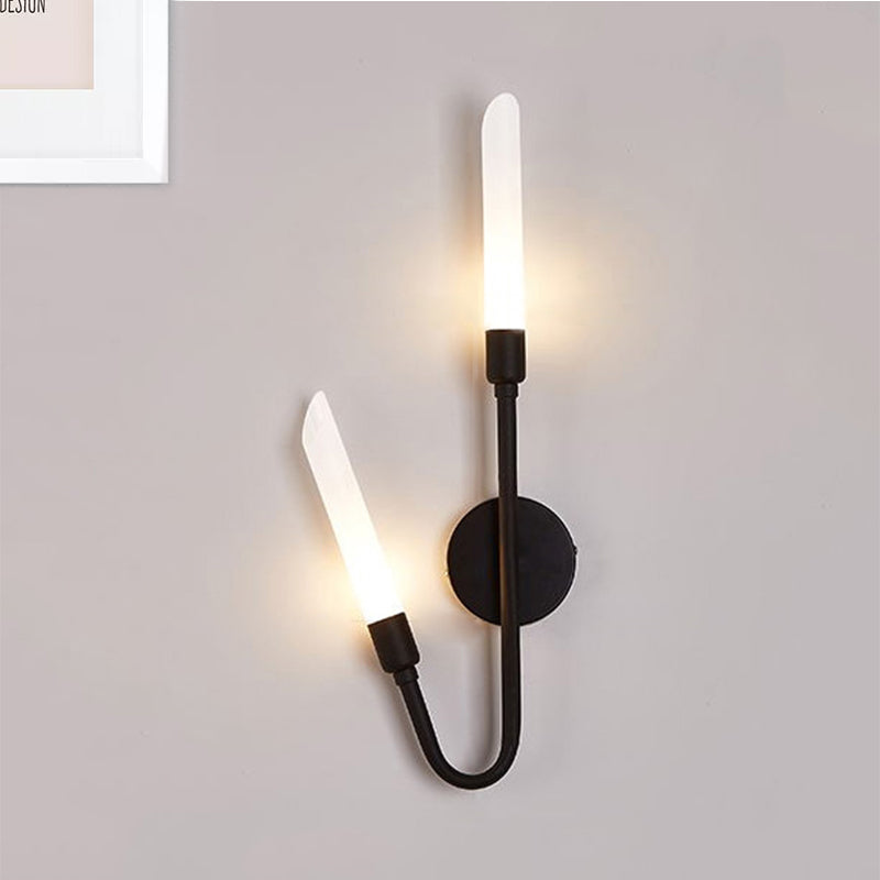 Black/Gold Finish Tube Wall Light 2 Head Post Modern Frosted Glass Wall Lamp for Living Room - Clearhalo - 'Cast Iron' - 'Glass' - 'Industrial' - 'Modern wall lights' - 'Modern' - 'Tiffany' - 'Traditional wall lights' - 'Wall Lamps & Sconces' - 'Wall Lights' - Lighting' - 242943