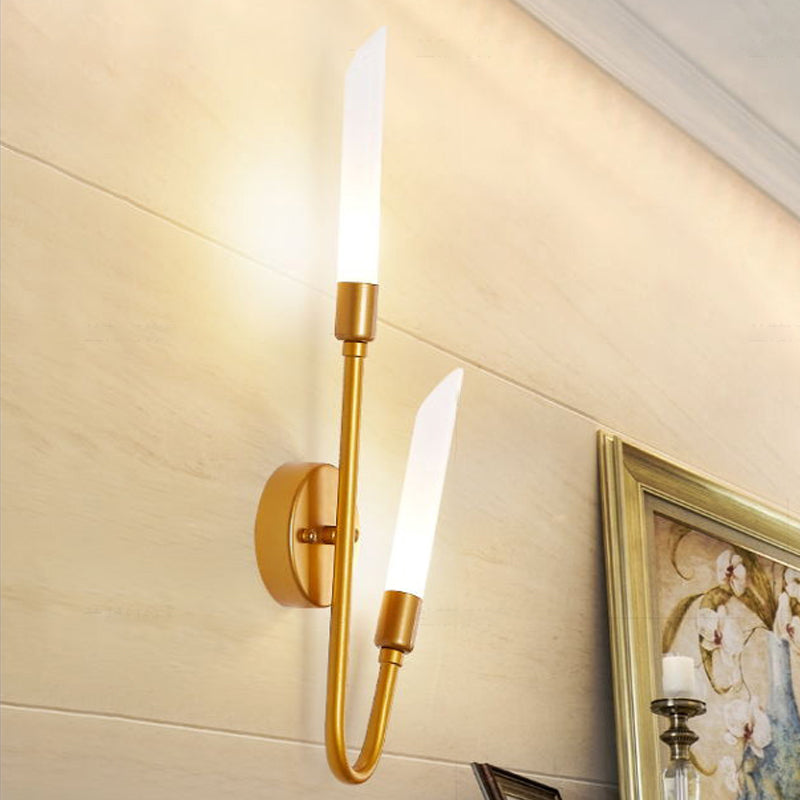 Black/Gold Finish Tube Wall Light 2 Head Post Modern Frosted Glass Wall Lamp for Living Room - Gold - Clearhalo - 'Cast Iron' - 'Glass' - 'Industrial' - 'Modern wall lights' - 'Modern' - 'Tiffany' - 'Traditional wall lights' - 'Wall Lamps & Sconces' - 'Wall Lights' - Lighting' - 242944