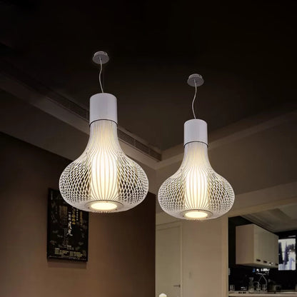 Gourd Wire Cage Ceiling Lamp with Inner Cylinder Shade Metal Contemporary 1 Light Black/White Pendant Light for Dining Room White Clearhalo 'Ceiling Lights' 'Modern Pendants' 'Modern' 'Pendant Lights' 'Pendants' Lighting' 243004