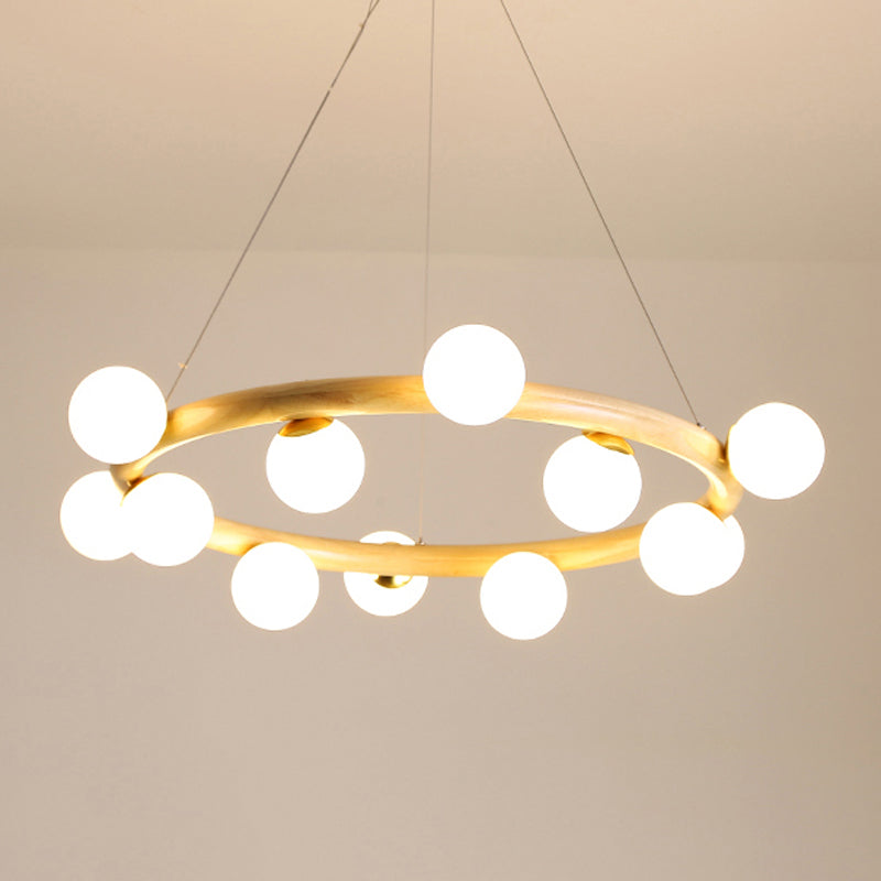 Wood Ring Suspension Light with Bubble Shade Japanese Style Pendant Light in Beige for Study Room Clearhalo 'Carpenter Chandeliers' 'Ceiling Lights' 'Chandeliers' 'Industrial' 'Modern Chandeliers' 'Modern' Lighting' 243103