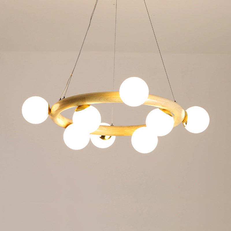 Wood Ring Suspension Light with Bubble Shade Japanese Style Pendant Light in Beige for Study Room 8 Wood Clearhalo 'Carpenter Chandeliers' 'Ceiling Lights' 'Chandeliers' 'Industrial' 'Modern Chandeliers' 'Modern' Lighting' 243104