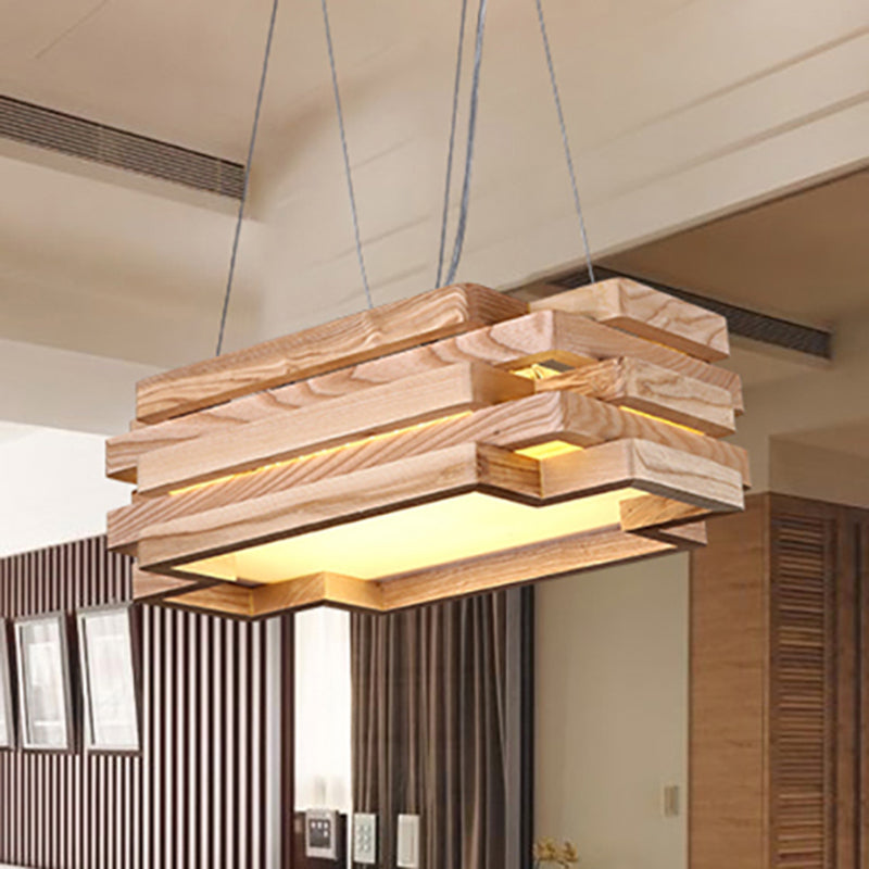 5-Tier Rectangle Hanging Light Wood Nordic Stylish LED Pendant Light in Beige for Tea Station Clearhalo 'Carpenter Chandeliers' 'Ceiling Lights' 'Chandeliers' 'Industrial' 'Modern Chandeliers' 'Modern' Lighting' 243139