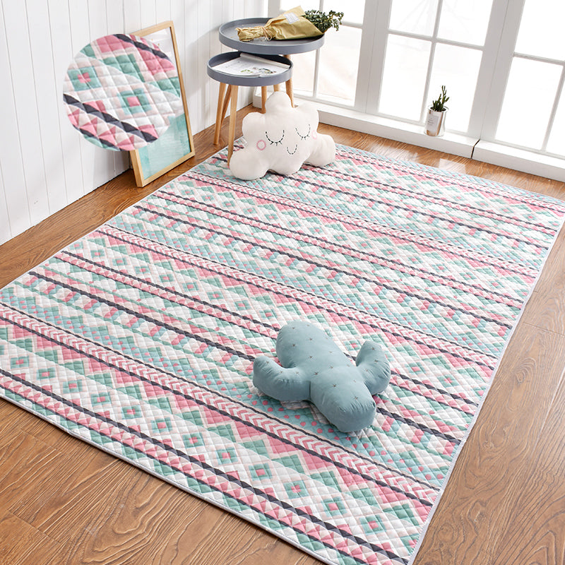 Fancy Floral Printed Rug Multi Colored Cotton Area Carpet Non-Slip Backing Pet Friendly Washable Indoor Rug for Room Pink-Blue Clearhalo 'Area Rug' 'Modern' 'Rugs' Rug' 2434556