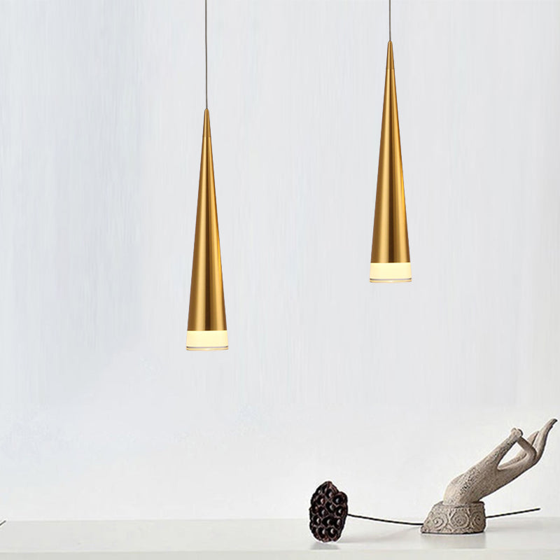 Tapered Hanging Lamp kit Simple Metal Black/Silver/Gold Dining Room Pendant Light Fixture in Warm/White/Neutral Gold Clearhalo 'Ceiling Lights' 'Modern Pendants' 'Modern' 'Pendant Lights' 'Pendants' Lighting' 243460