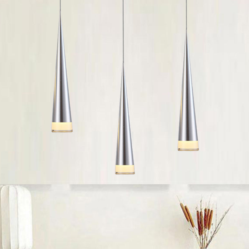 Tapered Hanging Lamp kit Simple Metal Black/Silver/Gold Dining Room Pendant Light Fixture in Warm/White/Neutral Clearhalo 'Ceiling Lights' 'Modern Pendants' 'Modern' 'Pendant Lights' 'Pendants' Lighting' 243463