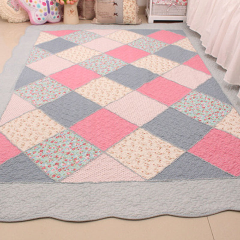 Minimalist Decoration Rug Multi Colored Plaid Printed Indoor Rug Cotton Non-Slip Pet Friendly Area Carpet Pink-Blue 5'3" x 6'11" Clearhalo 'Area Rug' 'Modern' 'Rugs' Rug' 2434635