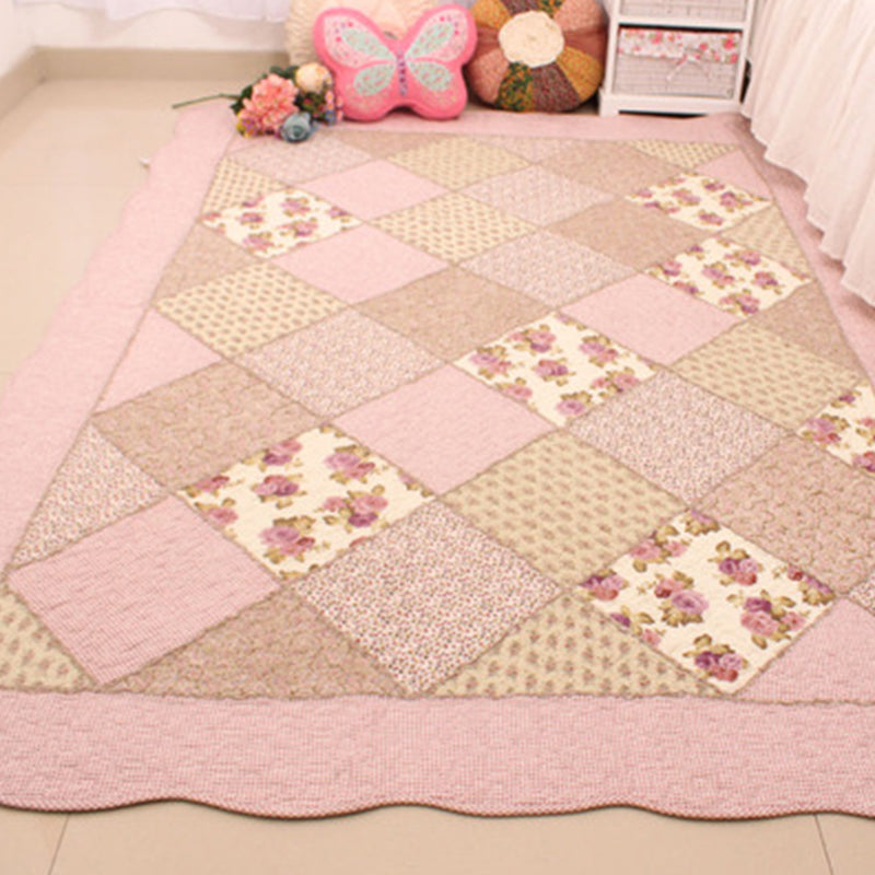 Minimalist Decoration Rug Multi Colored Plaid Printed Indoor Rug Cotton Non-Slip Pet Friendly Area Carpet Light Pink Clearhalo 'Area Rug' 'Modern' 'Rugs' Rug' 2434636