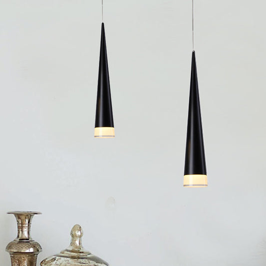 Tapered Hanging Lamp kit Simple Metal Black/Silver/Gold Dining Room Pendant Light Fixture in Warm/White/Neutral Black Clearhalo 'Ceiling Lights' 'Modern Pendants' 'Modern' 'Pendant Lights' 'Pendants' Lighting' 243464