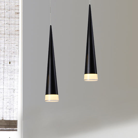 Tapered Hanging Lamp kit Simple Metal Black/Silver/Gold Dining Room Pendant Light Fixture in Warm/White/Neutral Clearhalo 'Ceiling Lights' 'Modern Pendants' 'Modern' 'Pendant Lights' 'Pendants' Lighting' 243465