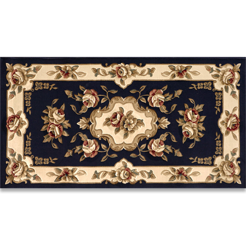 Shabby Chic Bedroom Rug Multi Colored Flower Printed Indoor Rug Synthetics Non-Slip Pet Friendly Area Carpet Dark Blue Clearhalo 'Area Rug' 'Rugs' 'Vintage' Rug' 2434791