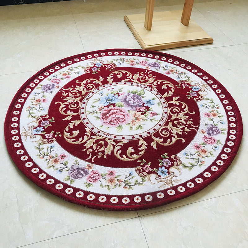 Antique Floral Printed Rug Multicolor Polypropylene Indoor Rug Anti-Slip Backing Pet Friendly Easy Care Carpet for Decor Burgundy Clearhalo 'Area Rug' 'Rugs' 'Vintage' Rug' 2434883