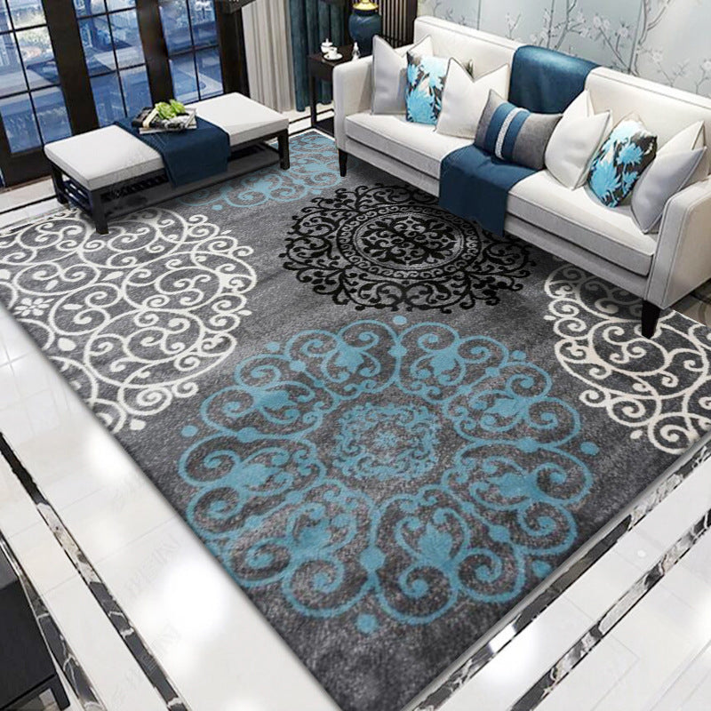 Retro Living Room Rug Multi Colored Flower Printed Indoor Rug Polyster ...