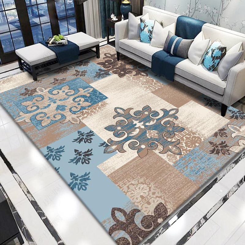 Retro Living Room Rug Multi Colored Flower Printed Indoor Rug Polyster Anti-Slip Stringy Selvedge Area Carpet Blue-Brown Clearhalo 'Area Rug' 'Rugs' 'Vintage' Rug' 2434910