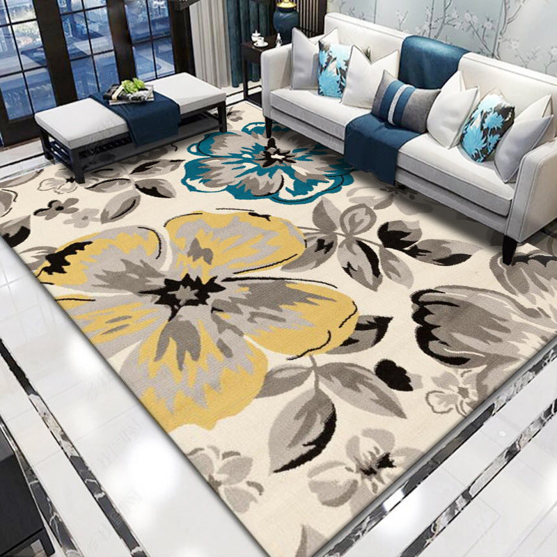 Retro Living Room Rug Multi Colored Flower Printed Indoor Rug Polyster Anti-Slip Stringy Selvedge Area Carpet Yellow Clearhalo 'Area Rug' 'Rugs' 'Vintage' Rug' 2434912