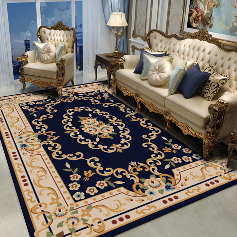 Shabby Chic Living Room Rug Multicolored Floral Printed Indoor Rug Cotton Blend Anti-Slip Backing Pet Friendly Area Carpet Dark Blue Clearhalo 'Area Rug' 'Rugs' 'Vintage' Rug' 2434917