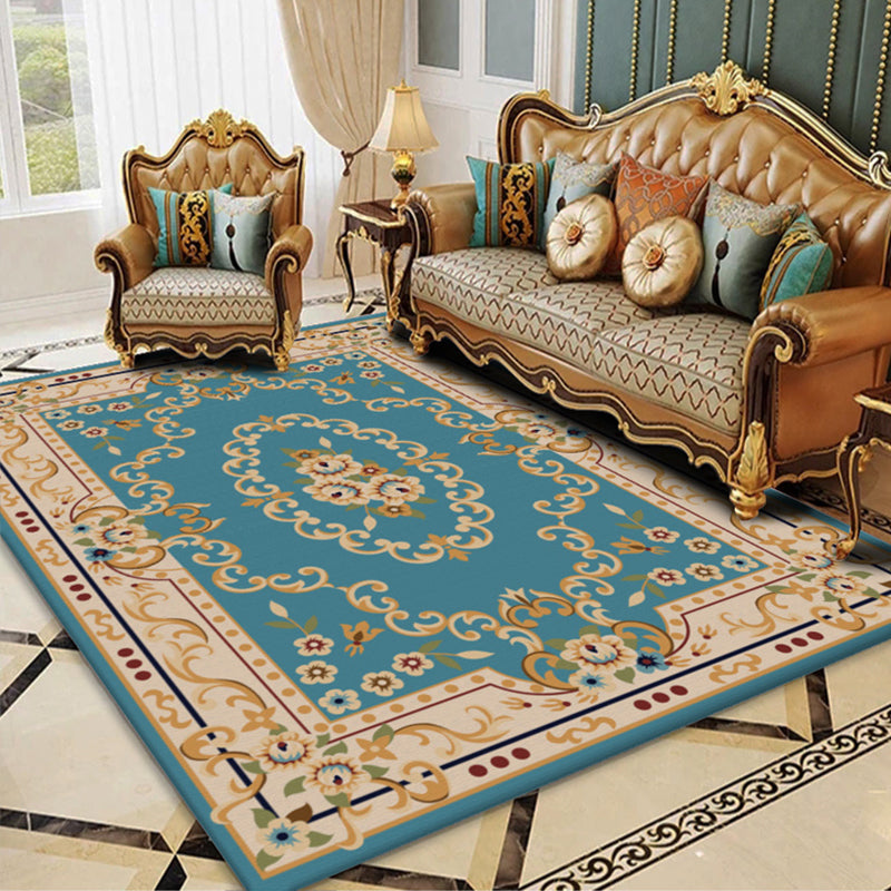 Shabby Chic Living Room Rug Multicolored Floral Printed Indoor Rug Cotton Blend Anti-Slip Backing Pet Friendly Area Carpet Sky Blue Clearhalo 'Area Rug' 'Rugs' 'Vintage' Rug' 2434919