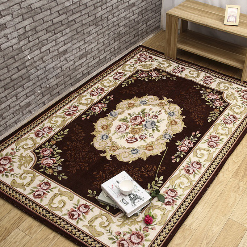 Antique Living Room Rug Multicolored Floral Printed Area Carpet Polyster Non-Slip Backing Easy Care Indoor Rug Coffee Clearhalo 'Area Rug' 'Rugs' 'Vintage' Rug' 2434937