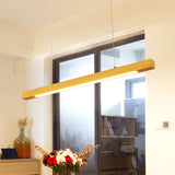 Linear LED Pendant Modern Japanese Style Wood Single Light Beige Ceiling Lamp in Warm/White Light for Dining Room Clearhalo 'Ceiling Lights' 'Pendant Lights' 'Pendants' Lighting' 243497