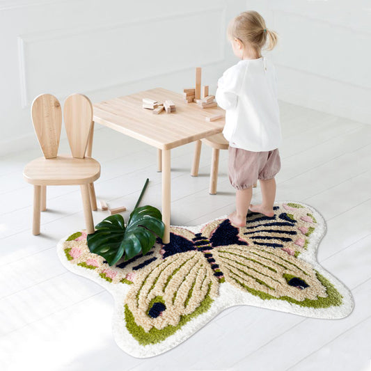 Yellow Nordic Rug Polyster Butterfly Printed Indoor Rug Anti-Slip Backing Pet Friendly Easy Care Area Carpet for Decoration Clearhalo 'Area Rug' 'Rug' 2435009