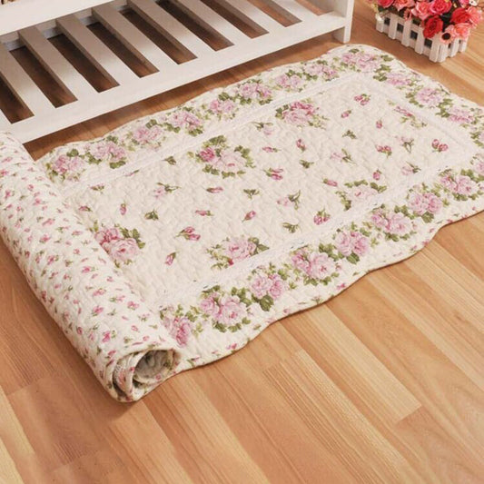 Multi Colored Casual Rug Cotton Flower Printed Indoor Rug Anti-Slip Backing Easy Care Area Carpet for Home Decor Pink 1'8" x 4'5" Clearhalo 'Area Rug' 'Modern' 'Rugs' Rug' 2435180