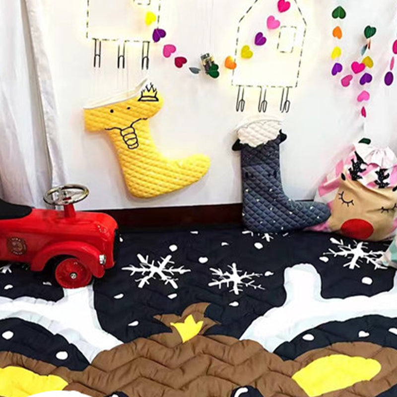 Casual Cartoon Printed Rug Multicolored Cotton Indoor Rug Pet Friendly Stain-Resistant Easy Care Area Carpet for Kids Room Black 4'9" x 6'5" Clearhalo 'Area Rug' 'Rug' 2435191