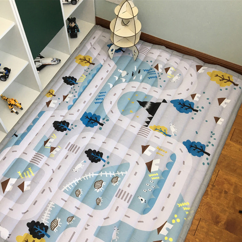 Casual Cartoon Printed Rug Multicolored Cotton Indoor Rug Pet Friendly Stain-Resistant Easy Care Area Carpet for Kids Room Gray-Blue 4'9" x 6'5" Clearhalo 'Area Rug' 'Rug' 2435192