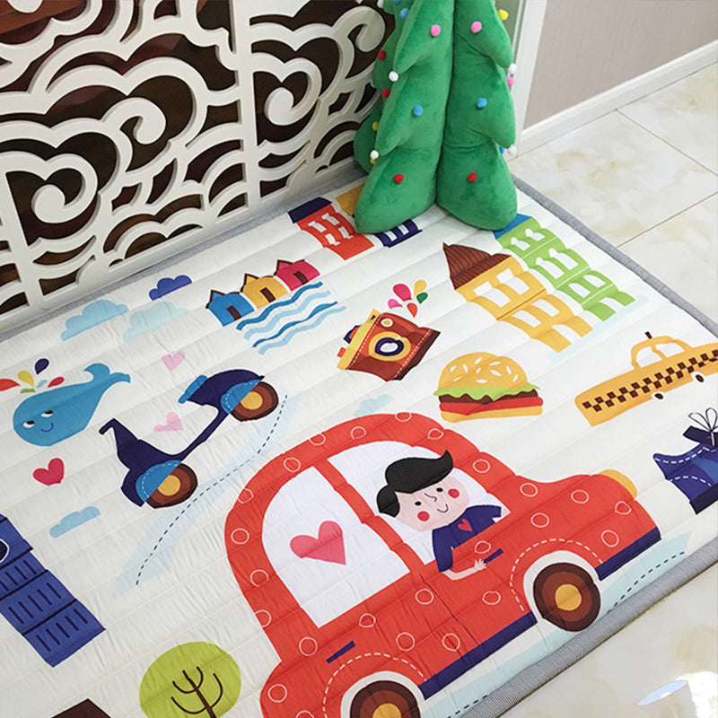 Casual Cartoon Printed Rug Multicolored Cotton Indoor Rug Pet Friendly Stain-Resistant Easy Care Area Carpet for Kids Room Red 4'9" x 6'5" Clearhalo 'Area Rug' 'Rug' 2435194
