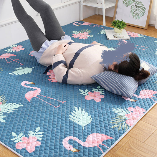 Blue Modern Rug Cotton Flamingo Print Area Carpet Non-Slip Backing Stain-Resistant Indoor Rug for Bedroom Clearhalo 'Area Rug' 'Modern' 'Rugs' Rug' 2435196