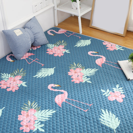 Blue Modern Rug Cotton Flamingo Print Area Carpet Non-Slip Backing Stain-Resistant Indoor Rug for Bedroom Blue Clearhalo 'Area Rug' 'Modern' 'Rugs' Rug' 2435197