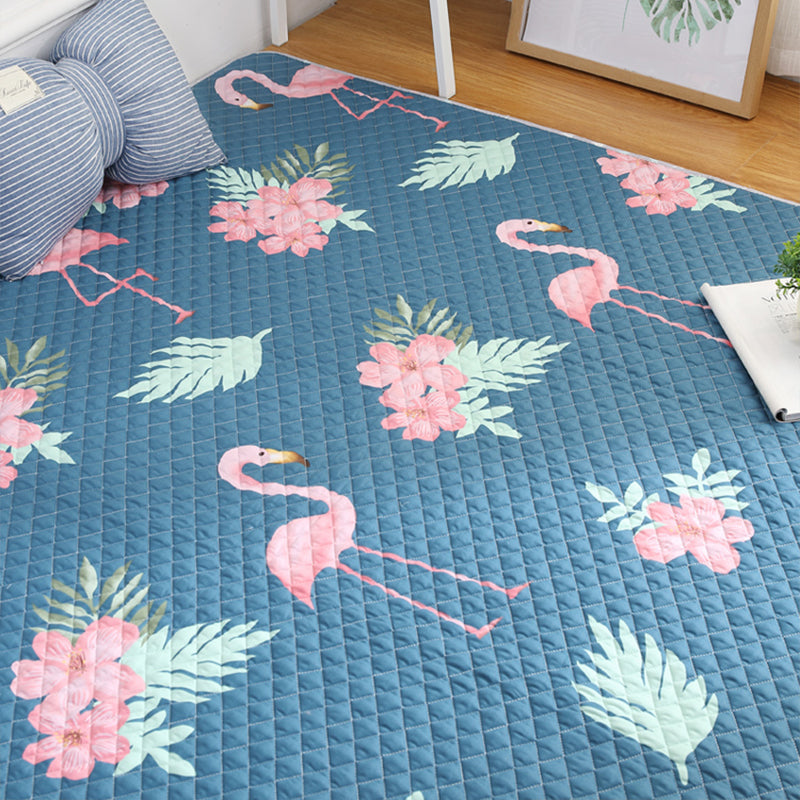 Blue Modern Rug Cotton Flamingo Print Area Carpet Non-Slip Backing Stain-Resistant Indoor Rug for Bedroom Clearhalo 'Area Rug' 'Modern' 'Rugs' Rug' 2435198