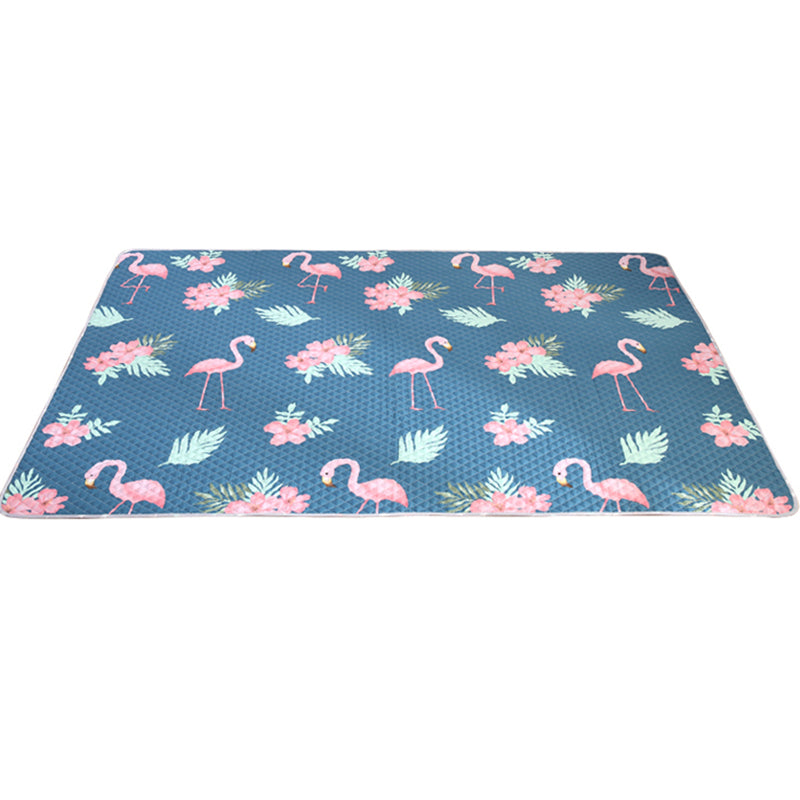 Blue Modern Rug Cotton Flamingo Print Area Carpet Non-Slip Backing Stain-Resistant Indoor Rug for Bedroom Clearhalo 'Area Rug' 'Modern' 'Rugs' Rug' 2435201