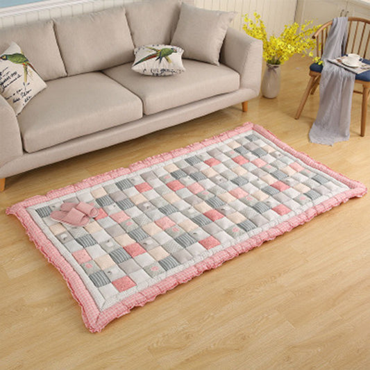 Simple Living Room Rug Multicolored Plaid Printed Area Carpet Cotton Non-Slip Backing Pet Friendly Area Rug Gray-Pink Clearhalo 'Area Rug' 'Modern' 'Rugs' Rug' 2435225