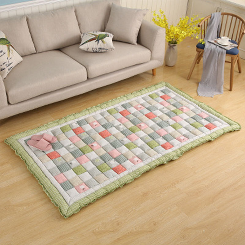 Simple Living Room Rug Multicolored Plaid Printed Area Carpet Cotton Non-Slip Backing Pet Friendly Area Rug Green Clearhalo 'Area Rug' 'Modern' 'Rugs' Rug' 2435231
