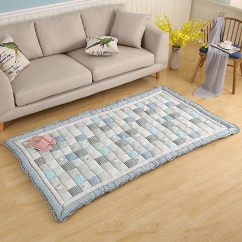 Simple Living Room Rug Multicolored Plaid Printed Area Carpet Cotton Non-Slip Backing Pet Friendly Area Rug Gray-Blue Clearhalo 'Area Rug' 'Modern' 'Rugs' Rug' 2435233