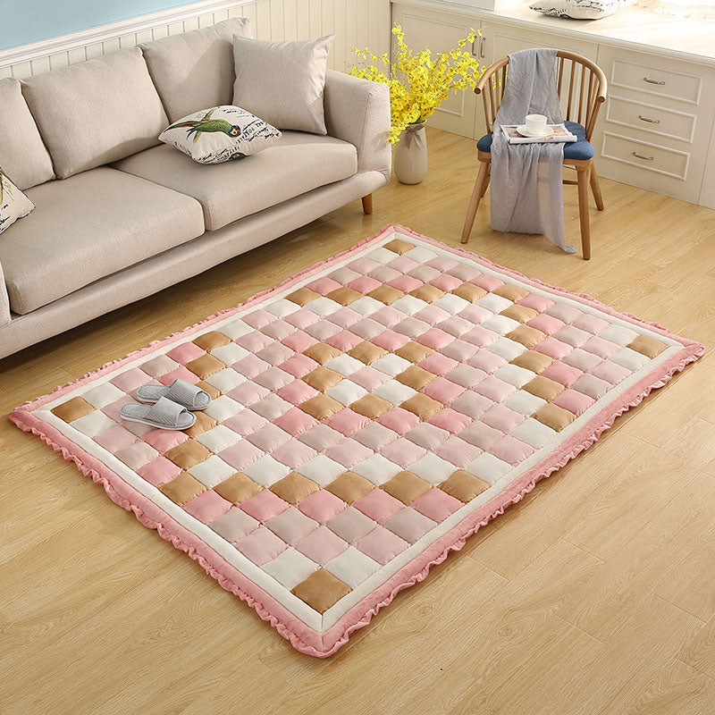 Simple Living Room Rug Multicolored Plaid Printed Area Carpet Cotton Non-Slip Backing Pet Friendly Area Rug Light Pink Clearhalo 'Area Rug' 'Modern' 'Rugs' Rug' 2435234