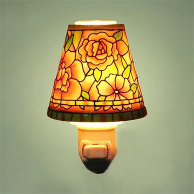 Ceramics Flower/Rose Night Light with Tapered Shade 1 Light Lodge Wall Lighting for Bedside Yellow Rose Clearhalo 'Industrial' 'Middle century wall lights' 'Tiffany wall lights' 'Tiffany' 'Wall Lamps & Sconces' 'Wall Lights' Lighting' 24358