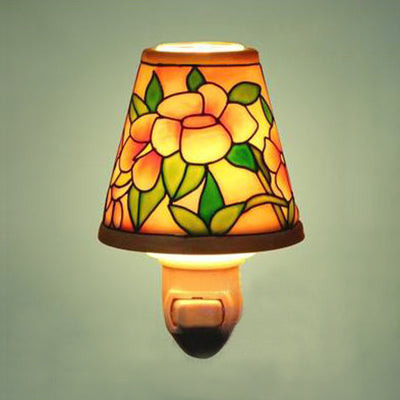 Ceramics Flower/Rose Night Light with Tapered Shade 1 Light Lodge Wall Lighting for Bedside Yellow Flower Clearhalo 'Industrial' 'Middle century wall lights' 'Tiffany wall lights' 'Tiffany' 'Wall Lamps & Sconces' 'Wall Lights' Lighting' 24359