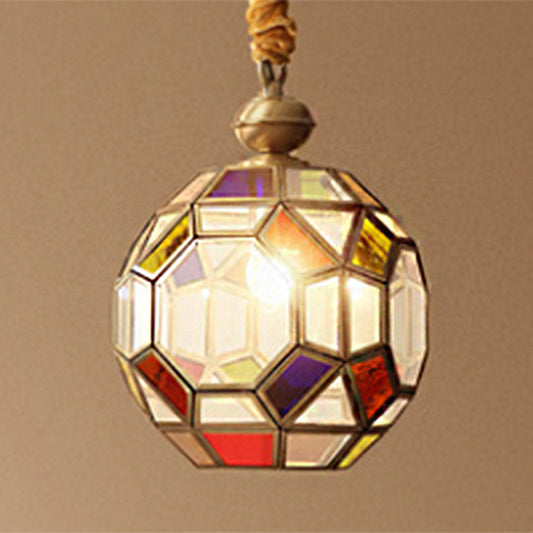 Global Ceiling Pendant Traditional Colorful Glass 1 Bulb Living Room Hanging Light Fixture Multi-Color Clearhalo 'Ceiling Lights' 'Glass shade' 'Glass' 'Pendant Lights' 'Pendants' Lighting' 2436196