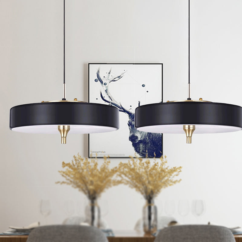 Modernist Style LED Hanging Lamp with Metallic Shade Black/White Round Pendant Lighting for Dining Room Black Clearhalo 'Ceiling Lights' 'Modern Pendants' 'Modern' 'Pendant Lights' 'Pendants' Lighting' 243629