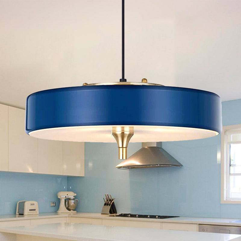 Modernist Style LED Hanging Lamp with Metallic Shade Black/White Round Pendant Lighting for Dining Room Blue Clearhalo 'Ceiling Lights' 'Modern Pendants' 'Modern' 'Pendant Lights' 'Pendants' Lighting' 243631