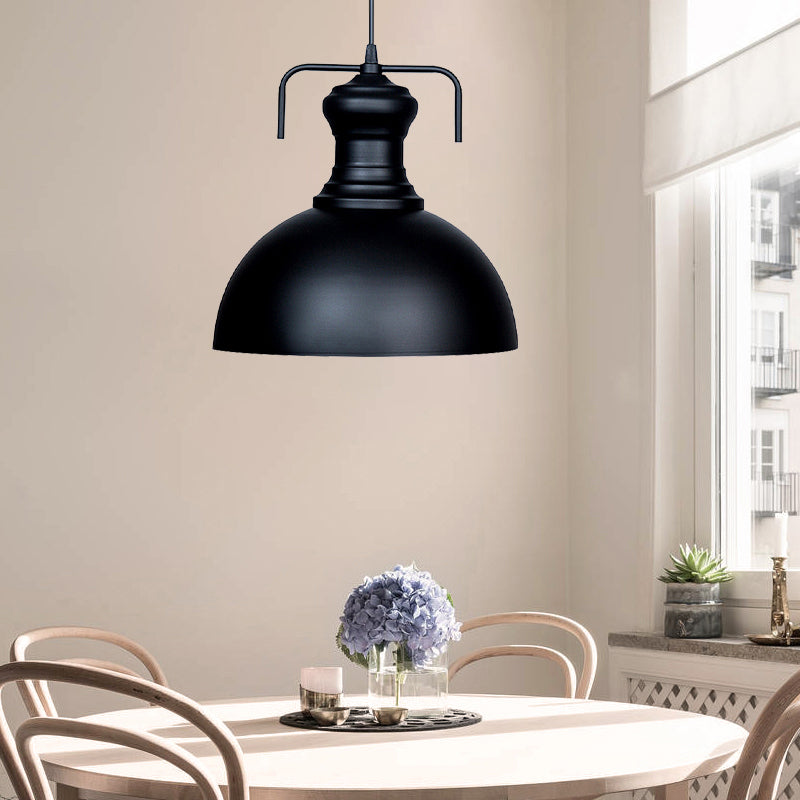 13"/16" W Warehouse Dome Hanging Ceiling Light 1 Light Metal Pendant Ceiling Light in Black for Dining Room Black 16" Clearhalo 'Art Deco Pendants' 'Black' 'Cast Iron' 'Ceiling Lights' 'Ceramic' 'Crystal' 'Industrial Pendants' 'Industrial' 'Metal' 'Middle Century Pendants' 'Pendant Lights' 'Pendants' 'Rustic Pendants' 'Tiffany' Lighting' 2436366