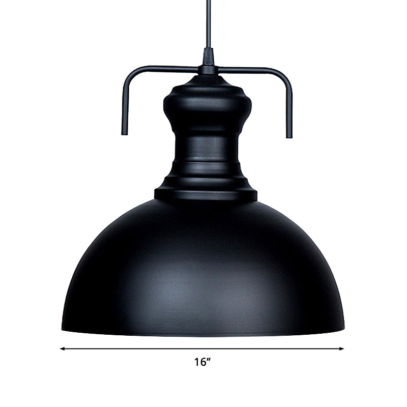 13"/16" W Warehouse Dome Hanging Ceiling Light 1 Light Metal Pendant Ceiling Light in Black for Dining Room Clearhalo 'Art Deco Pendants' 'Black' 'Cast Iron' 'Ceiling Lights' 'Ceramic' 'Crystal' 'Industrial Pendants' 'Industrial' 'Metal' 'Middle Century Pendants' 'Pendant Lights' 'Pendants' 'Rustic Pendants' 'Tiffany' Lighting' 2436368
