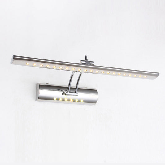 Nickel Finish Linear Wall Light Fixture Contemporary 16"/21.5" Wide LED Metallic Vanity Lighting in White/Warm Light Nickel Clearhalo 'Cast Iron' 'Glass' 'Industrial' 'Modern wall lights' 'Modern' 'Tiffany' 'Traditional wall lights' 'Vanity Lights' 'Wall Lights' Lighting' 243640