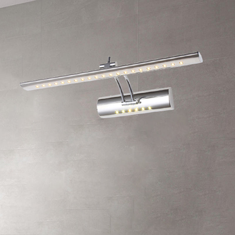 Nickel Finish Linear Wall Light Fixture Contemporary 16"/21.5" Wide LED Metallic Vanity Lighting in White/Warm Light Clearhalo 'Cast Iron' 'Glass' 'Industrial' 'Modern wall lights' 'Modern' 'Tiffany' 'Traditional wall lights' 'Vanity Lights' 'Wall Lights' Lighting' 243641