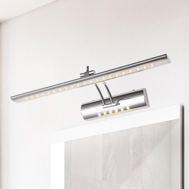 Nickel Finish Linear Wall Light Fixture Contemporary 16"/21.5" Wide LED Metallic Vanity Lighting in White/Warm Light - Clearhalo - 'Cast Iron' - 'Glass' - 'Industrial' - 'Modern wall lights' - 'Modern' - 'Tiffany' - 'Traditional wall lights' - 'Vanity Lights' - 'Wall Lights' - Lighting' - 243642