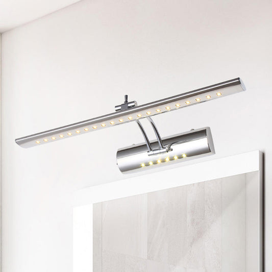 Nickel Finish Linear Wall Light Fixture Contemporary 16"/21.5" Wide LED Metallic Vanity Lighting in White/Warm Light Clearhalo 'Cast Iron' 'Glass' 'Industrial' 'Modern wall lights' 'Modern' 'Tiffany' 'Traditional wall lights' 'Vanity Lights' 'Wall Lights' Lighting' 243642