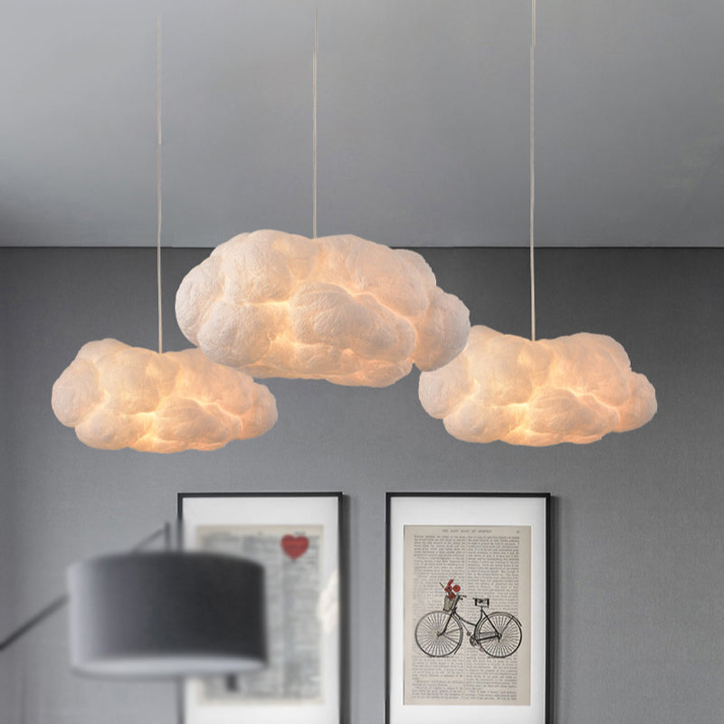 Contemporary Style Cloud Pendant Light Fixture Cotton 1/2/4-Light Dining Room Ceiling Fixture in White, 14"/16" W Clearhalo 'Ceiling Lights' 'Pendant Lights' 'Pendants' Lighting' 243657