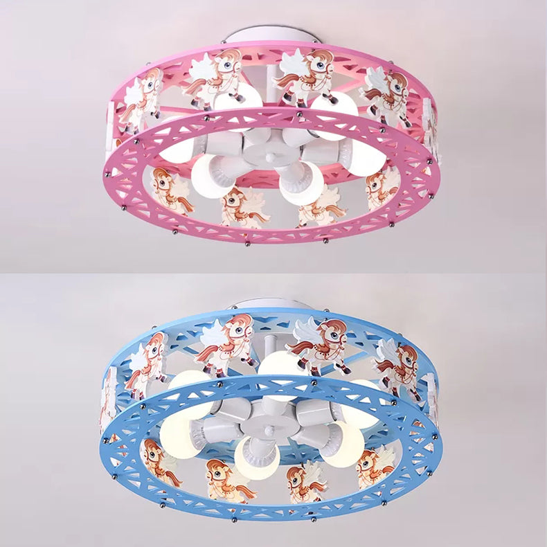 Metal Round Ceiling Mount Light with Carousel Kids Bedroom 6 Lights Cartoon Ceiling Lamp Clearhalo 'Ceiling Lights' 'Close To Ceiling Lights' 'Close to ceiling' 'Flush mount' Lighting' 24366