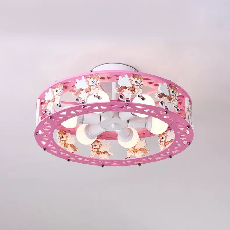 Metal Round Ceiling Mount Light with Carousel Kids Bedroom 6 Lights Cartoon Ceiling Lamp Clearhalo 'Ceiling Lights' 'Close To Ceiling Lights' 'Close to ceiling' 'Flush mount' Lighting' 24368